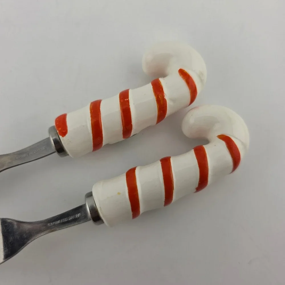 Christmas Holiday Hors D'Oeuvres Candy Cane Appetizer Forks Porcelain Japan